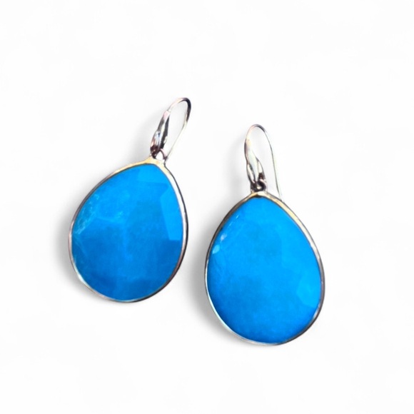 Handmade Jewelry - NEW Gold tone Blue Stone Teardrop Earrings